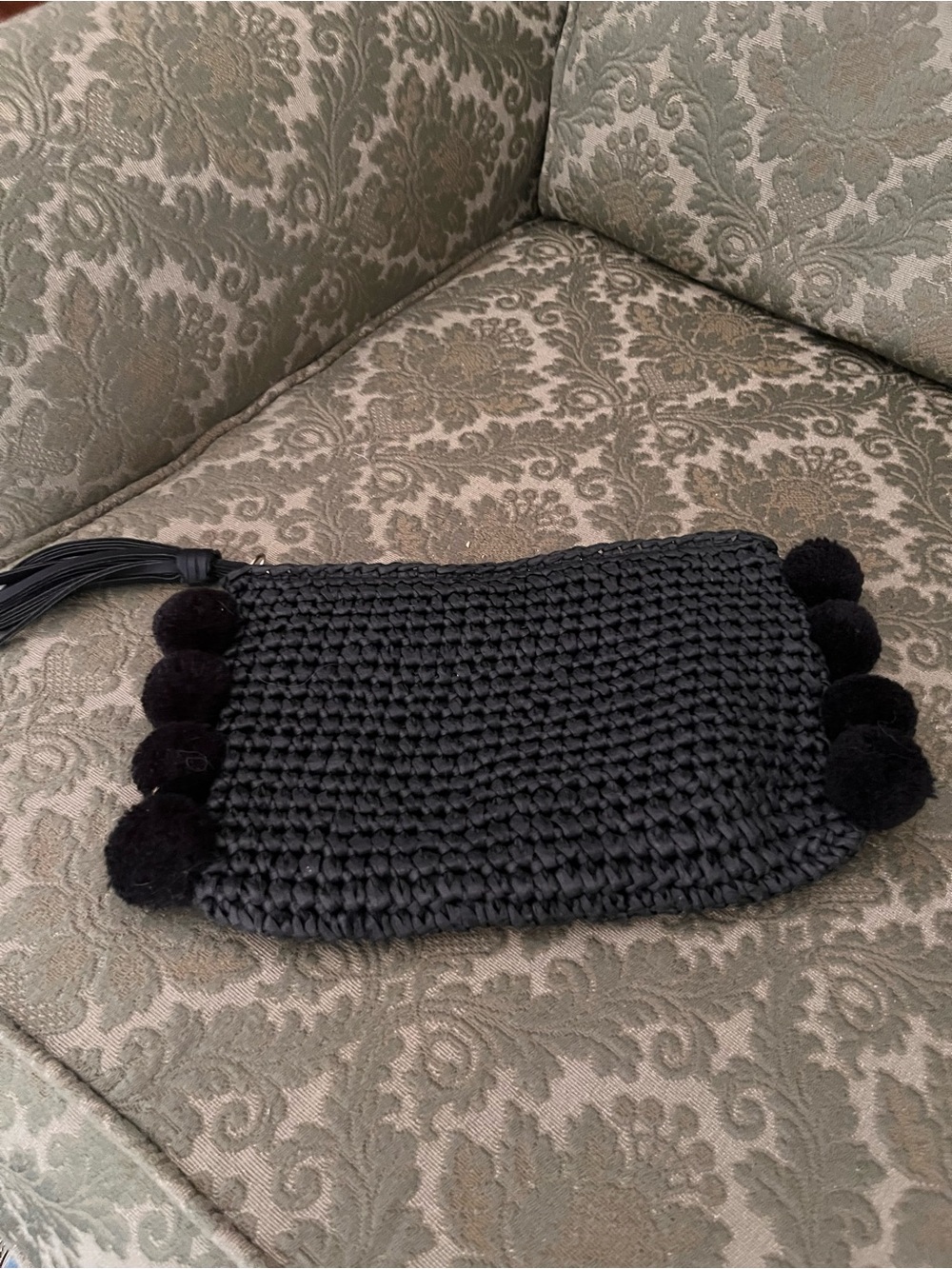 H&M Black Woven Pom-Pom Wristlet Clutch